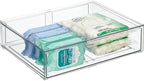 mDesign Wide Plastic Stackable Bathroom Storage Organizer Bin with Pull Out Drawer for Cabinet, Vanity, Shelf, Cupboard, Cabinet, Countertop, or Closet Organization - Lumiere Collection - Clear