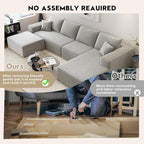 135.4" Cloud Sectional Couch with 1 Ottoman,Modern Modular Sofa with Deep Seat, Comfort U Shaped Sofa Couches for Living Room Bedroom Apartments,No Assembly Required, (Grey,Right Facing Chaise)
