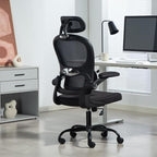 Yilaywain Ergonomic Office Chair, Home Office Desk Chair with Adjustable Headrest, High Back Computer Chair with Armrests and Lumbar Support for Home Office Study Room, Black & Gray (Black)