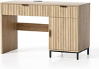 47" Fluted Executive Desk, Modern Wood Home Office Desk with Charging Station, Drawer & Cabinet, Computer Writing Desk for Work Study, Light Oak