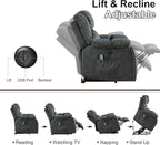 Bonzy Home Power Lift Recliner Chair with Massage and Heating, Lift Chairs Recliner for Elderly, Upholstered Comfy Power Lift Chair with 2 Hidden Cup Holders, Side Pockets, USB Port,Dark Grey