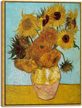 Wieco Art Large Framed Wall Art of Sunflower by Van Gogh Paintings Reproduction Abstract Canvas Prints for Home Living Room Decorations Bronze Gold Frame