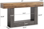 LITTLE TREE 63 Inches Long Console Table, 2-Tier Farmhouse Sofa Table Behind Couch, Large Narrow Entryway Table for Living Room, Wooden Hallway Foyer Table with Heavy Duty Base, Rustic Brown and Grey