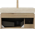 Bathroom Vanity with Sink 30 Inch, Floating Bathroom Vanity Sink Cabinet with Drawer and Door, Undermount Sink & Travertine-Pattern Sintered Stone Top, Pre-Assembled, White Oak