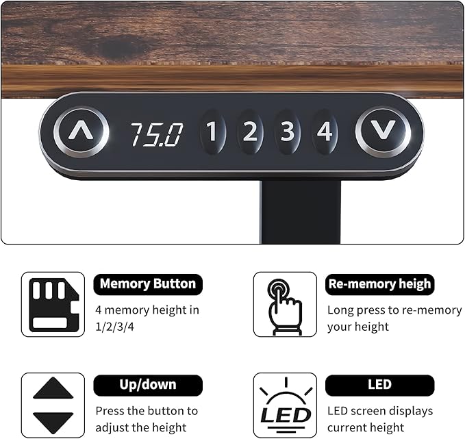 Radlove Electric Height Adjustable Standing Desk, 55 x 24 Inches Sit Stand up Workstation, Splice Board Memory Computer Table Ergonomic (Black Frame + 55" Black+Brown Top)