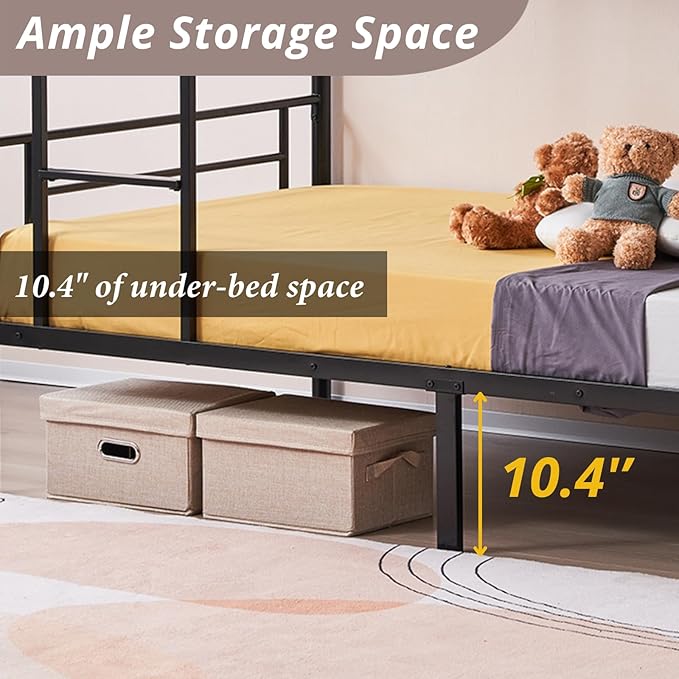 Karl home Black Bunk Bed Twin Over Twin, Metal Bunk Bed with Built-in Ladder and Safety Guardrail, Space-Saving Twin Bunk Beds for Kids, Teens & Adults, No Box Spring