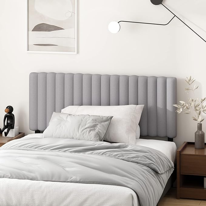 Furinno Roanne Upholstered Tufted Headboard, Full, Glacier