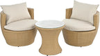 Christopher Knight Home Dessa Patio Conversation Set, Wicker Rattan Club Chairs, Wicker End Table, Accent Chair with Cushions, Mirror Table Top, Conversation Set for Backyard Poolside, Light Brown