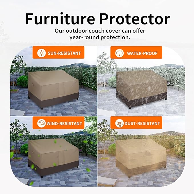 Easy-Going Waterproof Outdoor Loveseat Protect, Heavy Duty 2-Seater Patio Couch Windproof Furniture Cover with Air Vent (58Wx32.5Dx31H inch, Camel/Dark Brown)