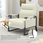 Upholstered Accent Chairs Set of 2, Modern Faux Leather Sofa Chairs with Foldable Side Tray Table & Storage Pocket, Small Accent Sofas for Living Room, Bedroom, Beige