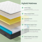 koorlian XL Twin Mattress 12 Inch - Cooling Hybrid Mattress in a Box for Back Pain Relief - Pocket Spring & Memory Foam | Fiberglass-Free, Medium Firm Feel, CertiPUR-US, 120 Nights Trial