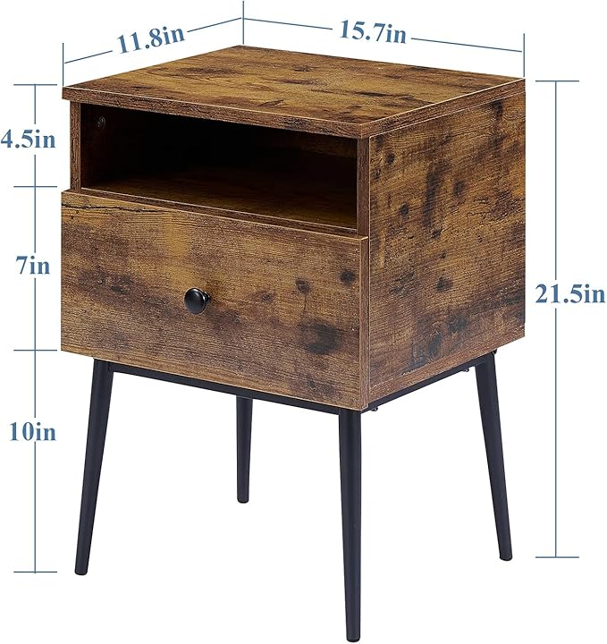 VECELO Modern Nightstands Set of 2,Square End Side Table with Drawer and Storage Space for Bedroom and Living Room