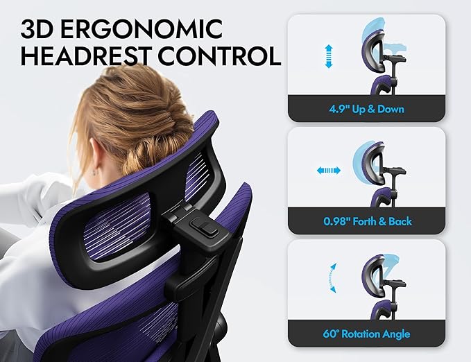 Office Chair - Ergonomic Office Chair with Back Support, Ergonomic Computer Chair - Home Office Desk Chairs, 330lbs Wide Seat Big and Tall Office Chairs with Headrest, Comfy Desk Chairs (Purple)