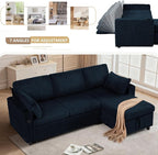 84" Corduroy Pull Out Sofa Bed w/Adjustable Backrests, Sectional L-Shape Sleeper Sofa w/Storage Chaise, Convertible Couch Bed w/USB Charging Port & Cup Holders for Living Room, House, Blue