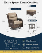 HILLGA Luxury Patio Furniture Set with 6-Inch Thick Cushions, High Back Outdoor Swivel Rocker Chairs and Ottoman, 5-Piece All Weather Conversation Set for Porch Deck Balcony Yard, Beige (V3)