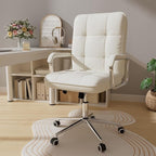 White Office Chair with Soft Leather, Swivel Computer Home Office Desk Chair with Wheels and Padded Arms, Adjustable Height and Tilt