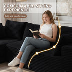 106" Cloud Couch Corduroy Modular Sectional Sofa L-Shape Boneless Couch with Wide Armrests and Cup Holders for Living Room Bedroom, No Assembly Required (Black)