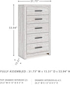 Signature Design by Ashley Cayboni Vintage 5 Drawer Wide Chest with Safety Stop for Bedroom, White