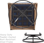 HUMMUH 3-Piece Swivel Rocking Rattan Chair Outdoor, Patio Bistro Furniture Conversation Set, Cushioned Wicker Chair with Glass Coffee Table(Yellow,Blue)