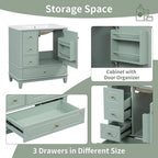 Bathroom Vanity with Ceramic Sink 30 inch, Multi-Functional Storage Cabinet with Drawers and Door Shelf, Solid Wood Frame, Soft-Closing Door, Light Green