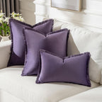 FUTEI Eggplant Purple Velvet Decorative Throw Pillow Covers 16x16 Set of 2,Soft Cozy Edge with Tassels Cushion Case,Boho Modern Home Decor for Couch Bed Living Room