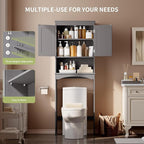 Gizoon Over The Toilet Storage Cabinet with Adjustable Shelf and Double Doors, Bathroom Space Saver Organizer Above Toilet with Open Shelf, Taller Wooden Free Standing Toilet Rack -Grey