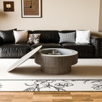 31.5'' Round Coffee Table for Living Room, Fluted Coffee Tables with Hidden Storage, Solid Wood Veneered Circle Modern Tea Table for Small Space Apartment (Grey-31.5''D×14''H)