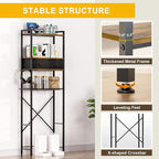 Over Toilet Bathroom Organizer with 2 Storage Cubes, 4-Tier Adjustable Metal Toilet Storage Shelves for Towels, Toilet Paper, Toiletries, Easy Assembly Freestanding Small Space Saver