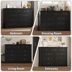 Dresser for Bedroom, 51" Wide Wood 9 Drawers Dresser with Storage, Retro Design Chest of Drawers for Bedroom, Living Room, Dressing Room, Hallway, Black