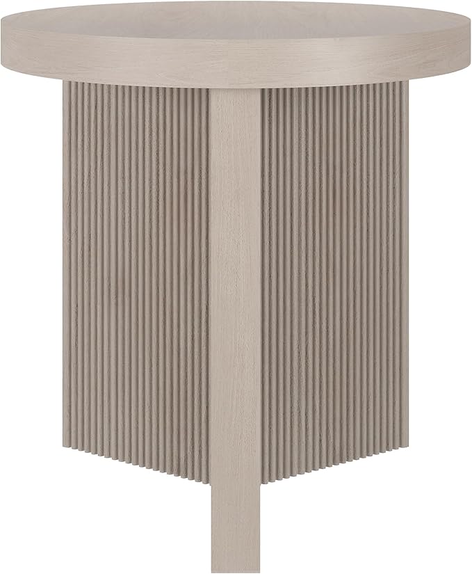 Henn&Hart 22" Fluted Scandinavian Round End Table, Ribbed Side Table, Nightstand for Living Room, Office, Family Room, or Bedroom, Alder White