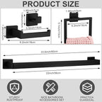 Gisafai 20 Pcs Bathroom Hardware Accessories Set 23.6 Inch Bath Towel Bar Kit Stainless Steel Bathroom Hardware Set Towel Racks Ring Hooks Paper Holder for Wall Mounted (Black)