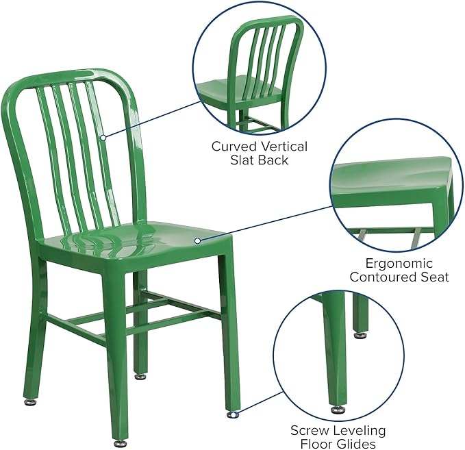 Flash Furniture Gael Commercial Grade 2 Pack Green Metal Indoor-Outdoor Chair