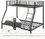 Bellemave Twin Over Full Bunk Bed for Teens, Twin Over Full Bunk Bed Frame with Build in Ladder and Full Length Guardrail, Easy Assemble Bunkbeds, Mattress Not Included, Black