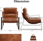 Mid-Century Accent Chair, Comfy PU Leather Side Chair with Armrest, Upholstered Leisure Chair with Bronze Metal Frame for Living Room Reception Room, 1PC, Brown