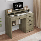 4 EVER WINNER Computer Desk with Drawers, Small Desk with Monitor Stand and File Drawer, Wood Desk with Storage, Writing Desk for Bedroom Home Offic, Grey