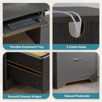 Bestier 59” Computer Desk with 4 Drawers, Office Desk with Storage, Modern Executive Desk with Charging Station, Keyboard Tray & Wooden Pedestals on Both Sides for Home Office & Studio, Black