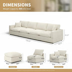 Modern Sectional Linen Couch for Living Room,4 Seat Modular Cloud Sofas,Detachable Couch Cushion Covers,Cozy Feather Down Sofa for Apartment Beige