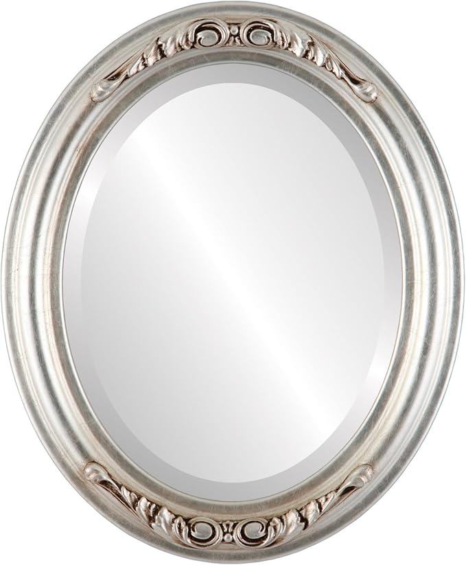 OVALCREST Oval Beveled Wall Mirror for Home Decor - Florence Style - Silver Leaf with Brown Antique - 28" x 22"
