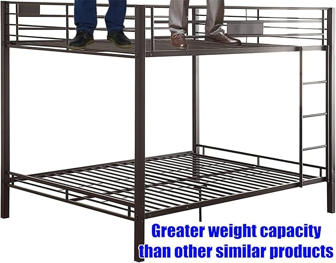 Higher Quality & Stronger Metal Queen Over Queen Bunk Bed, Thickened Heavy Duty More Stable Safer Black Steel Bunkbed Bunk Queen Bed (Easier to Assemble) (Queen Over Queen-1)