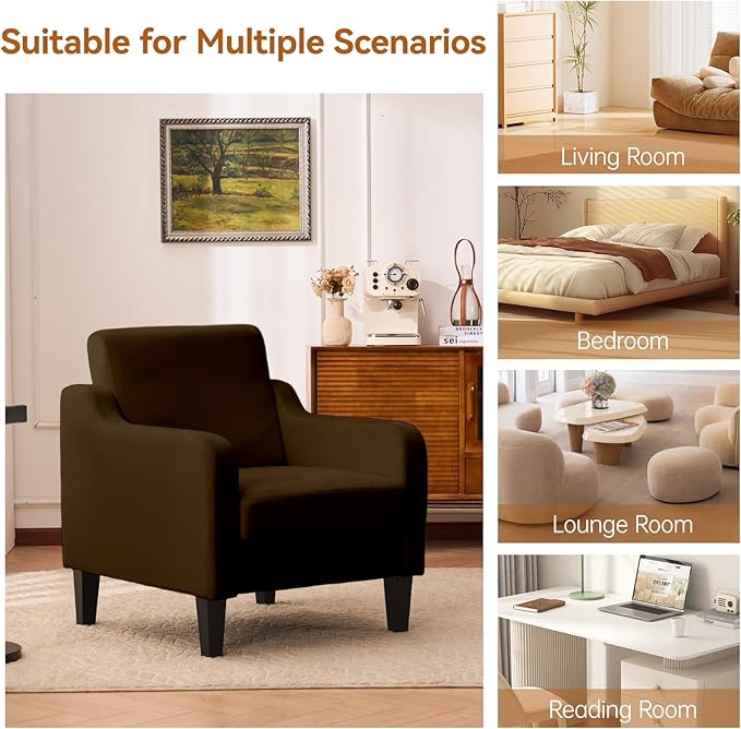 Accent Chair for Living Room, Modern Velvet Living Room Chairs with Wide Backrest, Upholstered Comfy Chair with Cushion, Oversized Sofa Chairs with Wood Legs, Single Armchairs, Brown