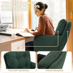 Plush Fabric Office Chair, Comfy Home Office Desk Chairs with Lumbar Support, Modern Plush Fabric Desk Chair Gold Legs Swivel Task Chair for Home Office, Bedroom, Study, Green Upgraded Version