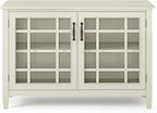 SIMPLIHOME Connaught Solid Wood 46 Inch Wide Traditional Low Storage Cabinet in Antique White, for The Living Room, Entryway and Family Room