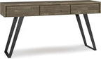 SIMPLIHOME Lowry SOLID ACACIA WOOD and Metal 60 Inch Wide Modern Industrial Console Sofa Table in Distressed Grey, For the Living Room Entryway and Bedroom