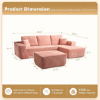 106" Cloud Sectional Couch with L-Shape Chaise & Ottoman, No Assembly Modular Sofa, Deep Seat Plush Corduroy Boneless Couched for Living Room (Pink Plush Corduroy, Right Facing Chaise with Ottoman)
