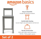 Amazon Basics Wooden Bar Stool with Backrest 24", Grey, Set of 2