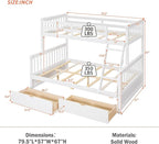 Merax Wood Bunk Bed with Drawers,Convertible Wood Bunk Bed with Ladders and Two Storage Drawers,Solid Wood Detachable Bed Frame with Ladders,Twin Over Full Size,White