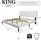King Size Bed Frame with Fabric Upholstered Headboard, Platform Bed with Wooden Slats Support, Fully Mattress Foundation, Box Spring Optional, Easy Assembly
