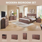 Modern 5 Drawers Dresser for Bedroom, 45" Tall Dressers & Chests of Drawers w/Curved Profile Design, Wood Mid Century Vertical Dresser w/Natural Texture for Bedroom, Living Room, Brown