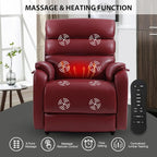 EONIX Wide Lay Flat Power Lift Recliner Chair for Elderly, Heavy Duty Oversized Breathable Faux Leather Lift Chairs Recliner Sofa with Heat and Massage and Charging Ports, Burgundy