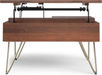 SIMPLIHOME Hunter Lift Top Coffee Table - 32 inch Wide Solid Mango Wood Industrial Square Cocktail Table in Umber Brown, Living Room Table with Dual Lift Tops, Hidden Storage and Gold Hairpin Legs